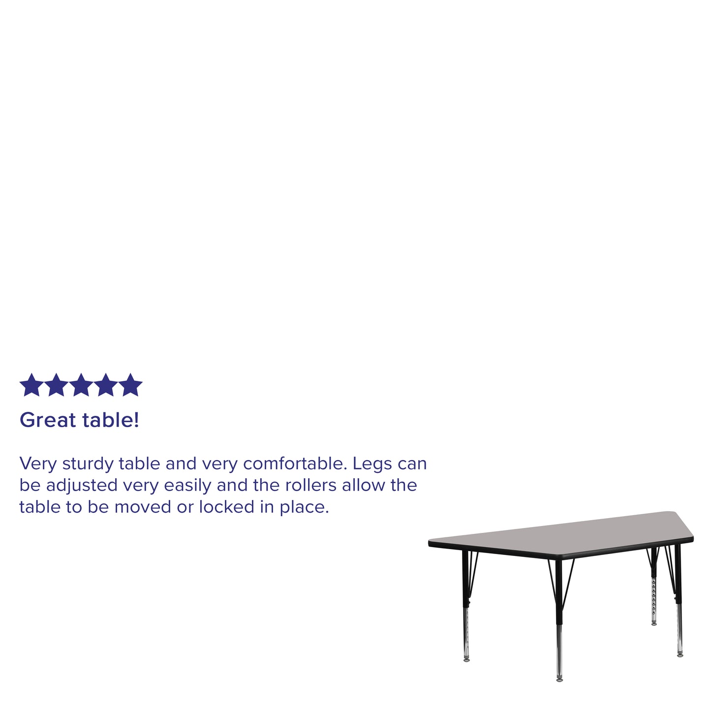 Wren 22.5''W x 45''L Trapezoid Grey HP Laminate Activity Table - Height Adjustable Short Legs