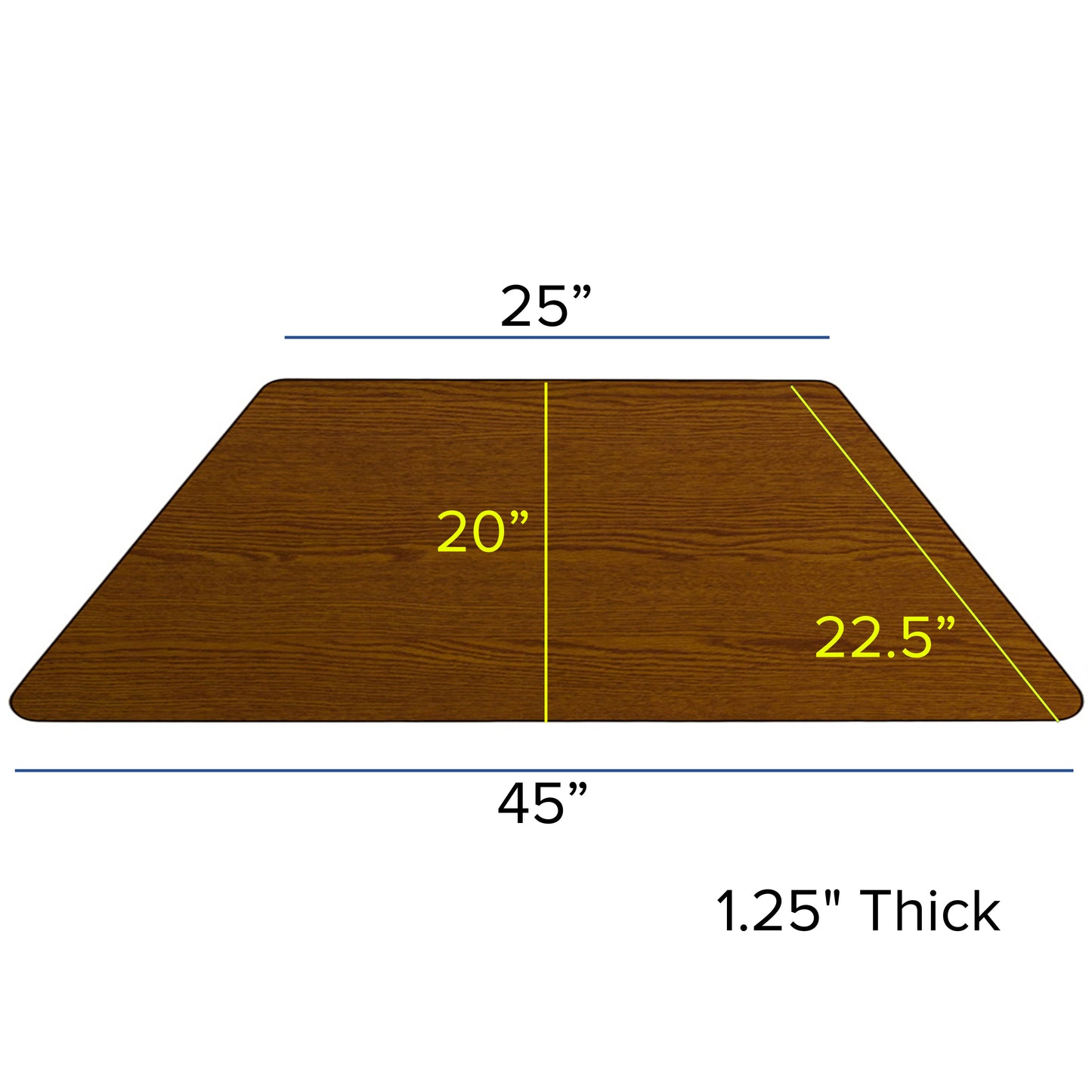 Wren 22.5''W x 45''L Trapezoid Oak HP Laminate Activity Table - Standard Height Adjustable Legs