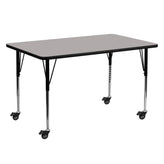 Wren Mobile 24''W x 60''L Rectangular Grey HP Laminate Activity Table - Standard Height Adjustable Legs