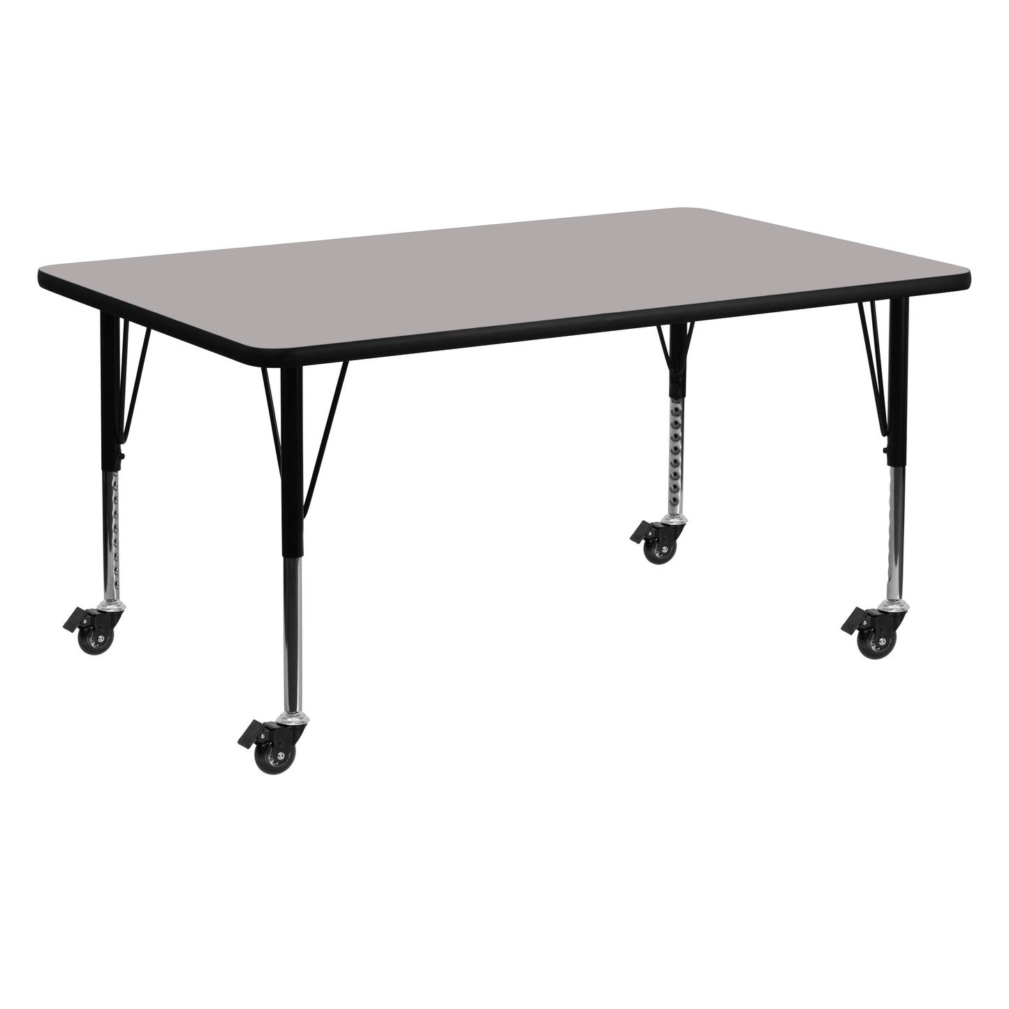Wren Mobile 24''W x 60''L Rectangular Grey HP Laminate Activity Table - Height Adjustable Short Legs