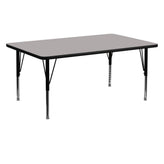 Wren 24''W x 60''L Rectangular Grey HP Laminate Activity Table - Height Adjustable Short Legs