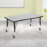 Wren Mobile 28"W x 47.5"L Rectangle Wave Flexible Collaborative Grey Laminate Activity Table - Height Adjust Short Legs