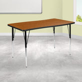 Wren 28"W x 47.5"L Rectangular Wave Flexible Collaborative Oak Finish Laminate Activity Table - Standard Height Adjust Legs