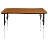 Wren 28"W x 47.5"L Rectangular Wave Flexible Collaborative Oak Finish Laminate Activity Table - Standard Height Adjust Legs