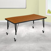 Wren Mobile 28"W x 47.5"L Rectangle Wave Flexible Collaborative Oak Laminate Activity Table - Height Adjust Short Legs