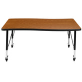 Wren Mobile 28"W x 47.5"L Rectangle Wave Flexible Collaborative Oak Laminate Activity Table - Height Adjust Short Legs