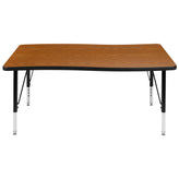 Wren 28"W x 47.5"L Rectangle Wave Flexible Collaborative Oak Thermal Laminate Activity Table - Height Adjust Short Legs