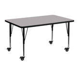 Wren Mobile 30''W x 48''L Rectangular Grey Thermal Laminate Activity Table - Height Adjustable Short Legs