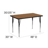 Wren 30''W x 48''L Rectangular Oak Thermal Laminate Activity Table - Standard Height Adjustable Legs