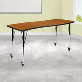 Wren Mobile 26"W x 60"L Rectangle Wave Flexible Collaborative Oak Laminate Activity Table - Standard Height Adjust Legs