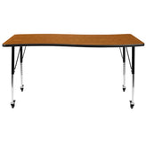 Wren Mobile 26"W x 60"L Rectangle Wave Flexible Collaborative Oak Laminate Activity Table - Standard Height Adjust Legs