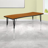 Wren 26"W x 60"L Rectangle Wave Flexible Collaborative Oak Thermal Laminate Activity Table - Standard Height Adjust Legs