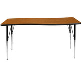 Wren 26"W x 60"L Rectangle Wave Flexible Collaborative Oak Thermal Laminate Activity Table - Standard Height Adjust Legs