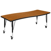 Wren Mobile 26"W x 60"L Rectangle Wave Flexible Collaborative Oak Laminate Activity Table - Height Adjust Short Legs