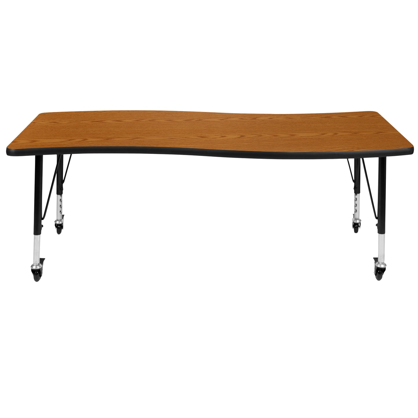 Wren Mobile 26"W x 60"L Rectangle Wave Flexible Collaborative Oak Laminate Activity Table - Height Adjust Short Legs