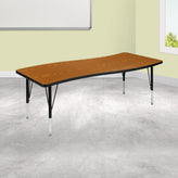 Wren 26"W x 60"L Rectangular Wave Flexible Collaborative Oak Thermal Laminate Activity Table - Height Adjustable Short Legs