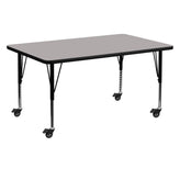 Wren Mobile 30''W x 60''L Rectangular Grey HP Laminate Activity Table - Height Adjustable Short Legs