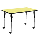 Wren Mobile 30''W x 60''L Rectangular Yellow Thermal Laminate Activity Table - Standard Height Adjustable Legs