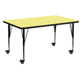 Wren Mobile 30''W x 60''L Rectangular Yellow Thermal Laminate Activity Table - Height Adjustable Short Legs