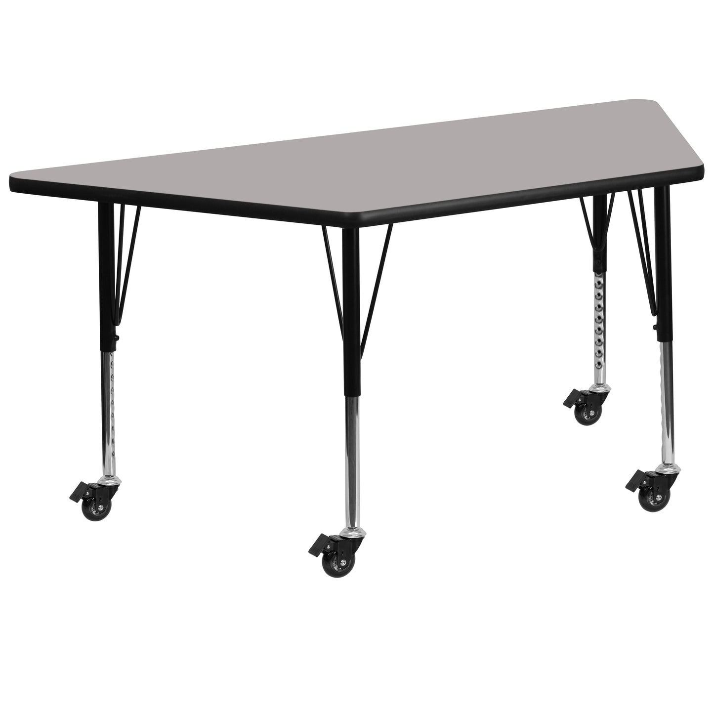 Wren Mobile 29''W x 57''L Trapezoid Grey HP Laminate Activity Table - Height Adjustable Short Legs