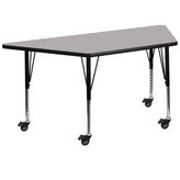 Wren Mobile 29''W x 57''L Trapezoid Grey Thermal Laminate Activity Table - Height Adjustable Short Legs