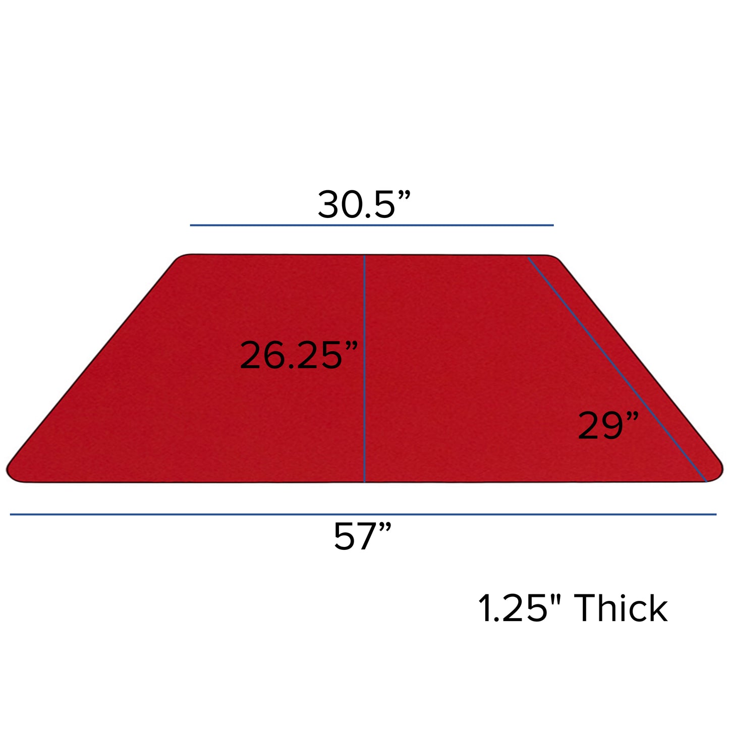 Wren Mobile 29''W x 57''L Trapezoid Red Thermal Laminate Activity Table - Standard Height Adjustable Legs