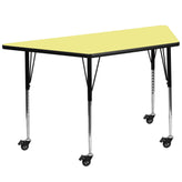 Wren Mobile 29''W x 57''L Trapezoid Yellow Thermal Laminate Activity Table - Standard Height Adjustable Legs