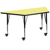 Wren Mobile 29''W x 57''L Trapezoid Yellow Thermal Laminate Activity Table - Height Adjustable Short Legs