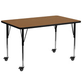 Wren Mobile 30''W x 72''L Rectangular Oak Thermal Laminate Activity Table - Standard Height Adjustable Legs