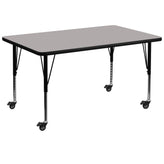 Wren Mobile 36''W x 72''L Rectangular Grey HP Laminate Activity Table - Height Adjustable Short Legs