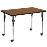 Wren Mobile 36''W x 72''L Rectangular Oak HP Laminate Activity Table - Standard Height Adjustable Legs
