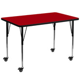 Wren Mobile 36''W x 72''L Rectangular Red Thermal Laminate Activity Table - Standard Height Adjustable Legs