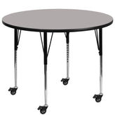 Wren Mobile 42'' Round Grey HP Laminate Activity Table - Standard Height Adjustable Legs