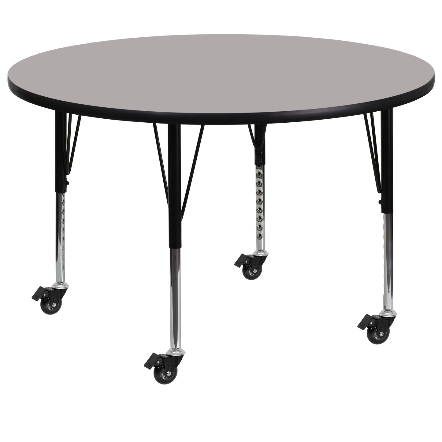 Wren Mobile 42'' Round Grey HP Laminate Activity Table - Height Adjustable Short Legs