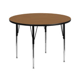 Wren 42'' Round Oak Thermal Laminate Activity Table - Standard Height Adjustable Legs