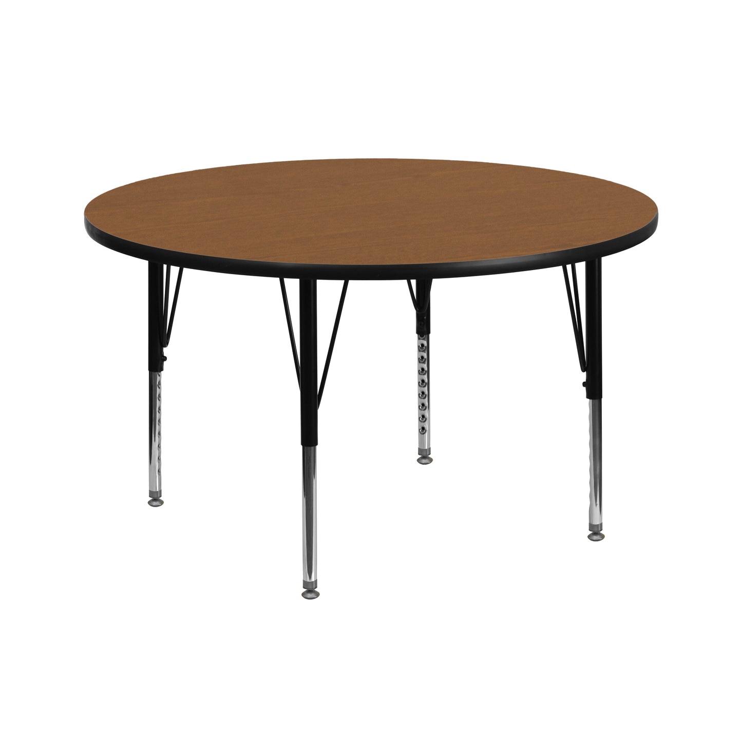 Wren 42'' Round Oak Thermal Laminate Activity Table - Height Adjustable Short Legs
