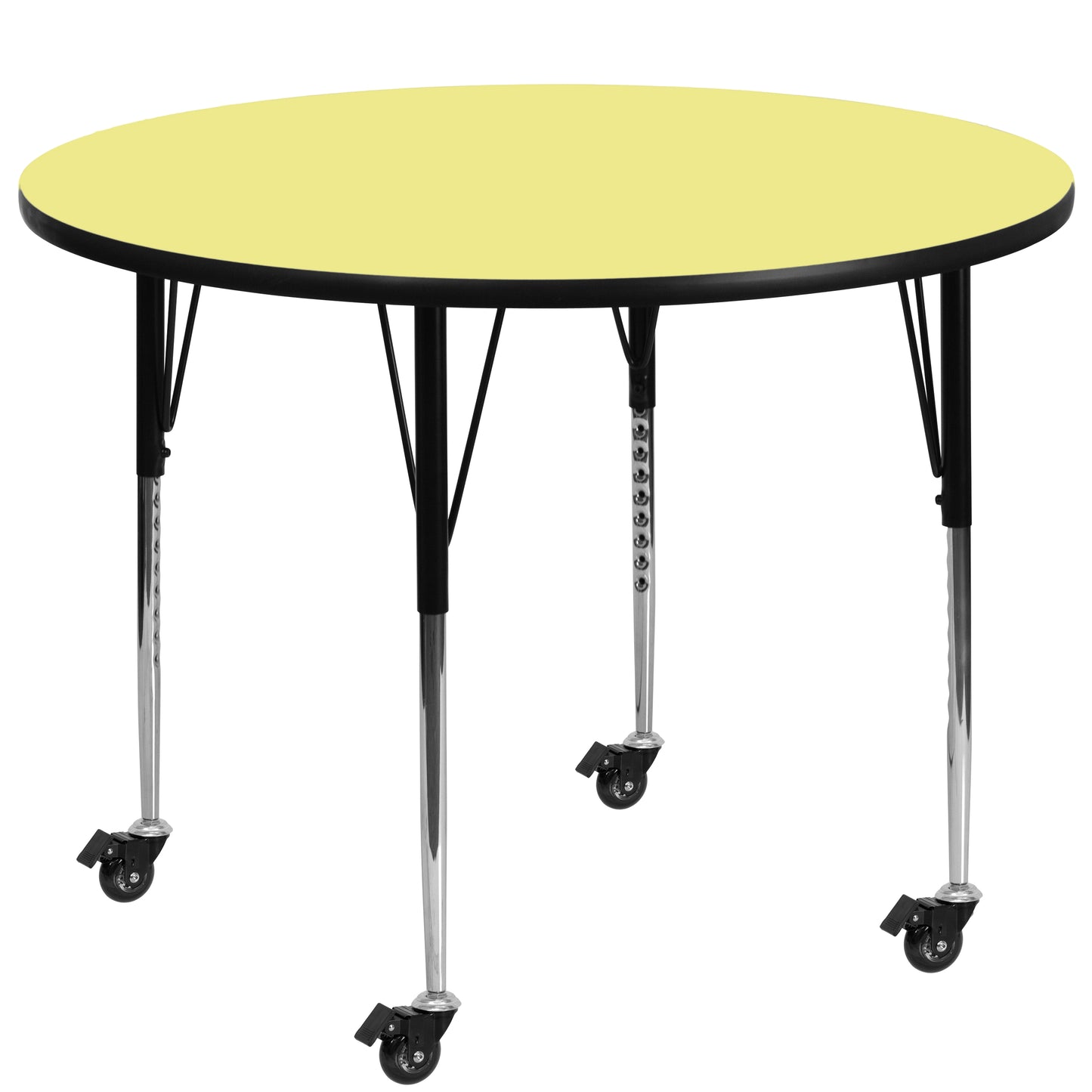 Wren Mobile 42'' Round Yellow Thermal Laminate Activity Table - Standard Height Adjustable Legs