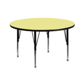 Wren 42'' Round Yellow Thermal Laminate Activity Table - Height Adjustable Short Legs