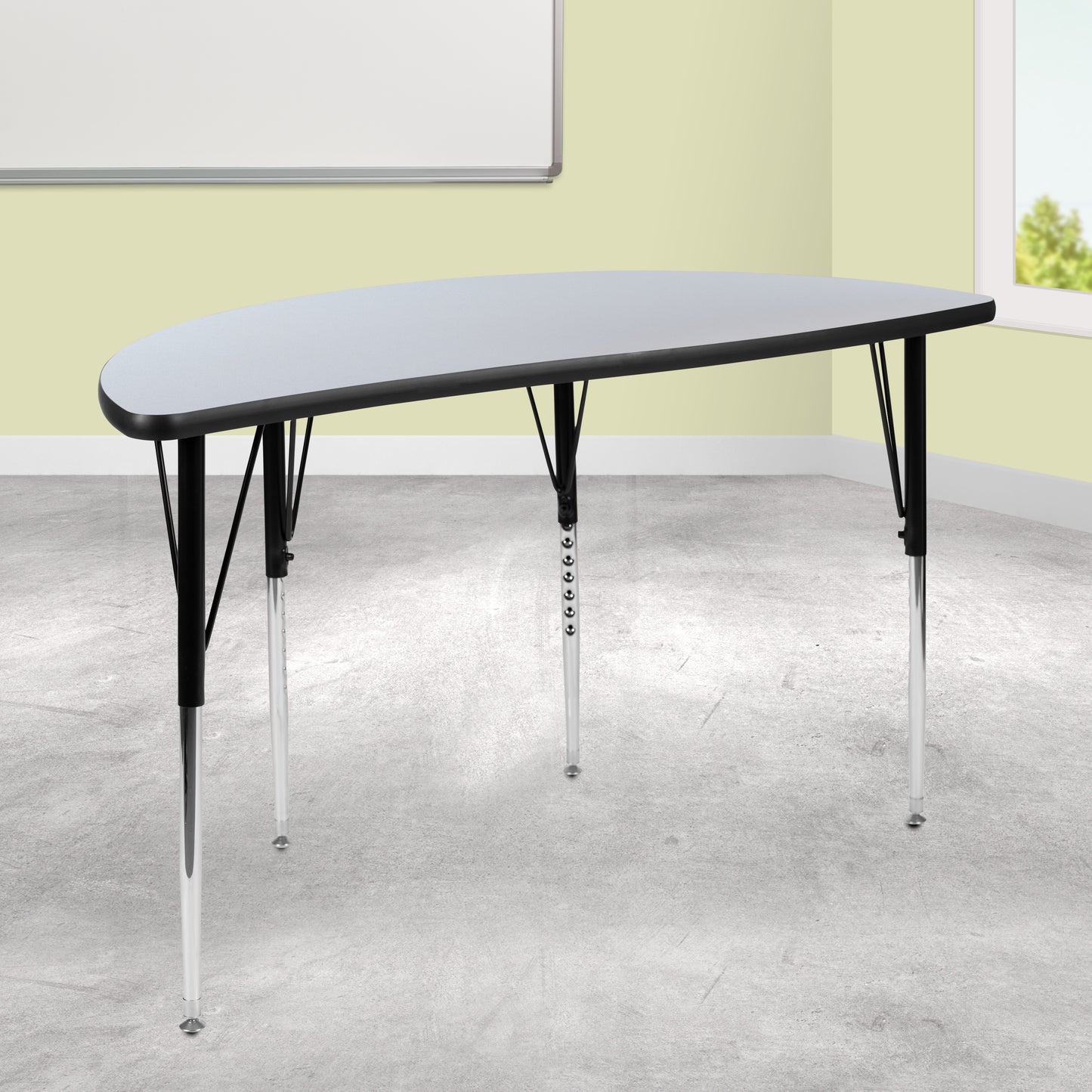 Wren 47.5" Half Circle Wave Flexible Collaborative Grey Thermal Laminate Activity Table - Standard Height Adjustable Legs