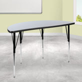Wren 47.5" Half Circle Wave Flexible Collaborative Grey Thermal Laminate Activity Table - Standard Height Adjustable Legs