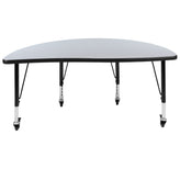 Wren Mobile 47.5" Half Circle Wave Flexible Collaborative Grey Thermal Laminate Activity Table - Height Adjust Short Legs