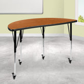 Wren Mobile 47.5" Half Circle Wave Flexible Collaborative Oak Laminate Activity Table - Standard Height Adjustable Legs