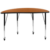 Wren Mobile 47.5" Half Circle Wave Flexible Collaborative Oak Laminate Activity Table - Standard Height Adjustable Legs