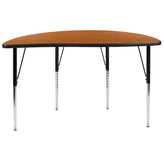 Wren 47.5" Half Circle Wave Flexible Collaborative Oak Thermal Laminate Activity Table - Standard Height Adjustable Legs