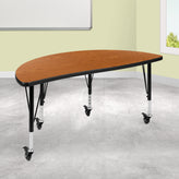 Wren Mobile 47.5" Half Circle Wave Flexible Collaborative Oak Thermal Laminate Activity Table - Height Adjust Short Legs