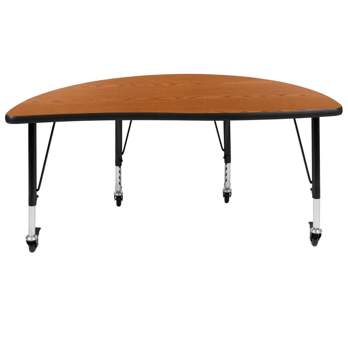 Wren Mobile 47.5" Half Circle Wave Flexible Collaborative Oak Thermal Laminate Activity Table - Height Adjust Short Legs