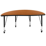 Wren Mobile 47.5" Half Circle Wave Flexible Collaborative Oak Thermal Laminate Activity Table - Height Adjust Short Legs