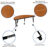 Wren Mobile 47.5" Half Circle Wave Flexible Collaborative Oak Thermal Laminate Activity Table - Height Adjust Short Legs