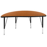Wren 47.5" Half Circle Wave Flexible Collaborative Oak Thermal Laminate Activity Table - Height Adjustable Short Legs
