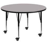 Wren Mobile 48'' Round Grey HP Laminate Activity Table - Height Adjustable Short Legs